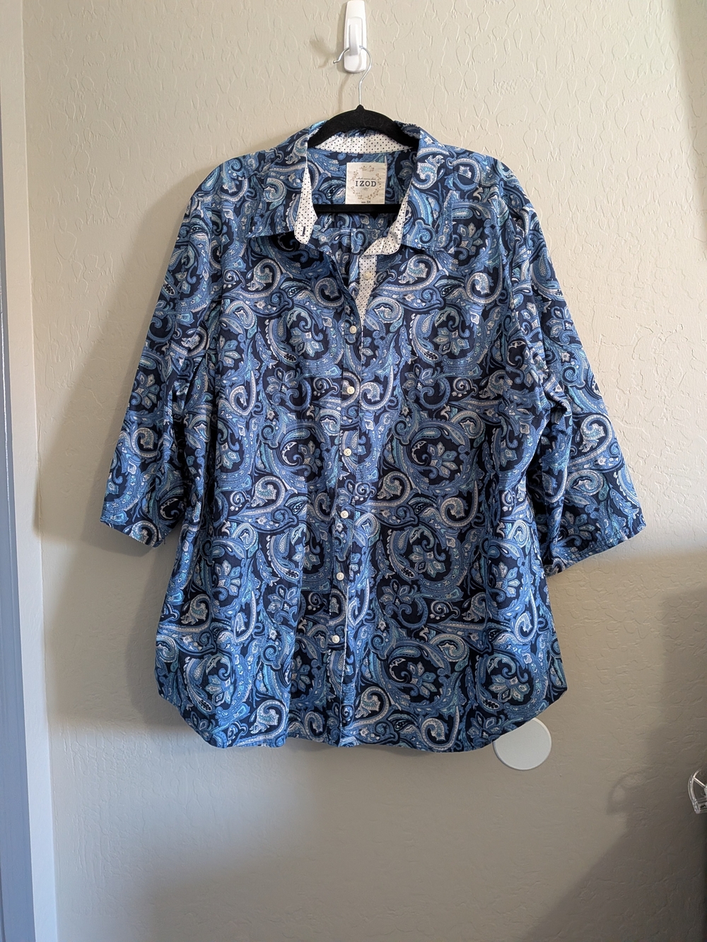 Izod Navy and Light Blue Paisley Shirt with Polka Dot Trim